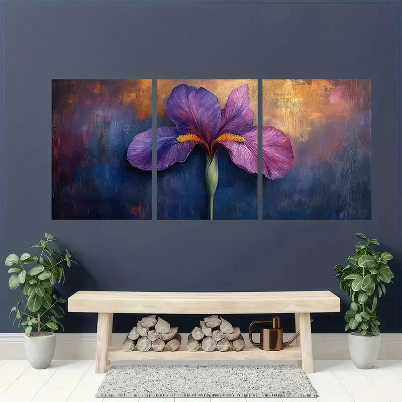 3pcs Iris Painting Print Green Art Metal Print Ready to Hang Art - Bella Home Decor