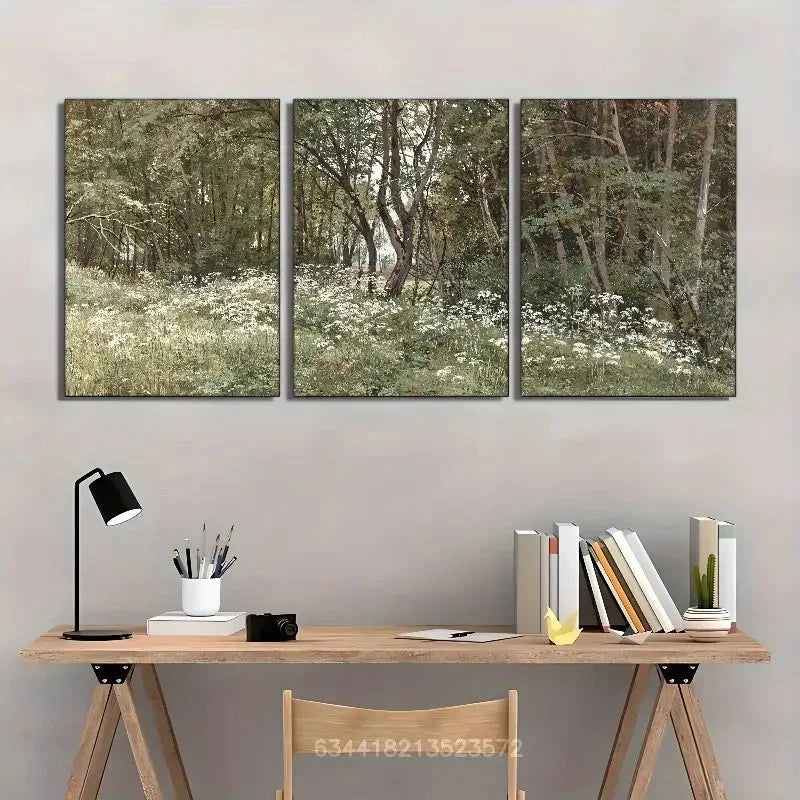 3pcs Forest Art Prints Dark Green Wall Art Posters Metal Print Ready to Hang Art - Bella Home Decor