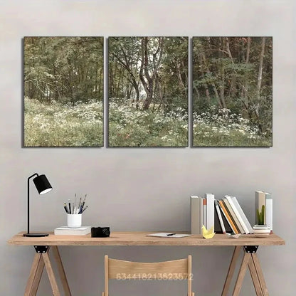 3pcs Forest Art Prints Dark Green Wall Art Posters Metal Print Ready to Hang Art - Bella Home Decor