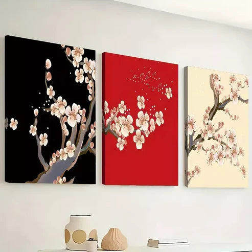 3pcs Featuring Plum Blossoms Floral Designs Wall Art Set Canvas Unframed - High Quality Print 100% Australian Made Wall Canvas