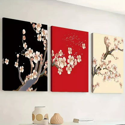 3pcs Featuring Plum Blossoms Floral Designs Wall Art Set Canvas Unframed - High Quality Print 100% Australian Made Wall Canvas