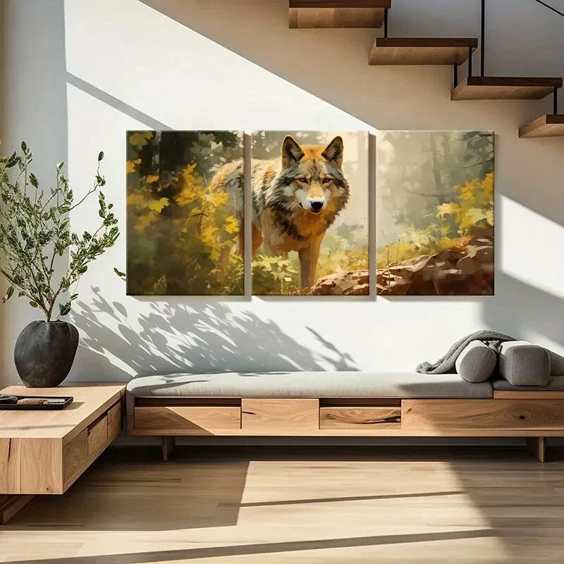 3pcs Wolf Forest Autumn Animal Art Vintage Metal Print Ready to Hang Art - Bella Home Decor