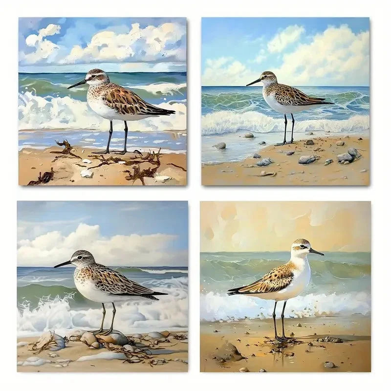 4pcs Eascape Beach Bird Picture Wall Art Canvas Framed