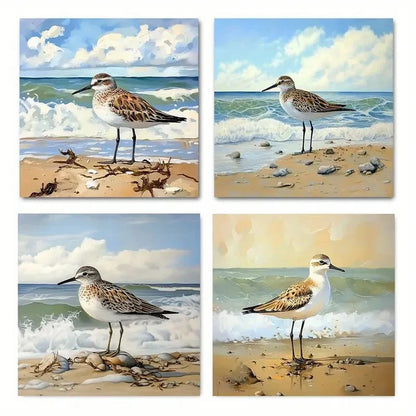 4pcs Eascape Beach Bird Picture Wall Art Canvas Framed