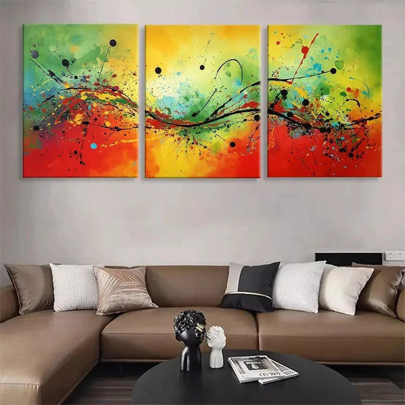 3pcs Vibrant Abstract Splash Colorful Modern Metal Print Ready to Hang Art - Bella Home Decor