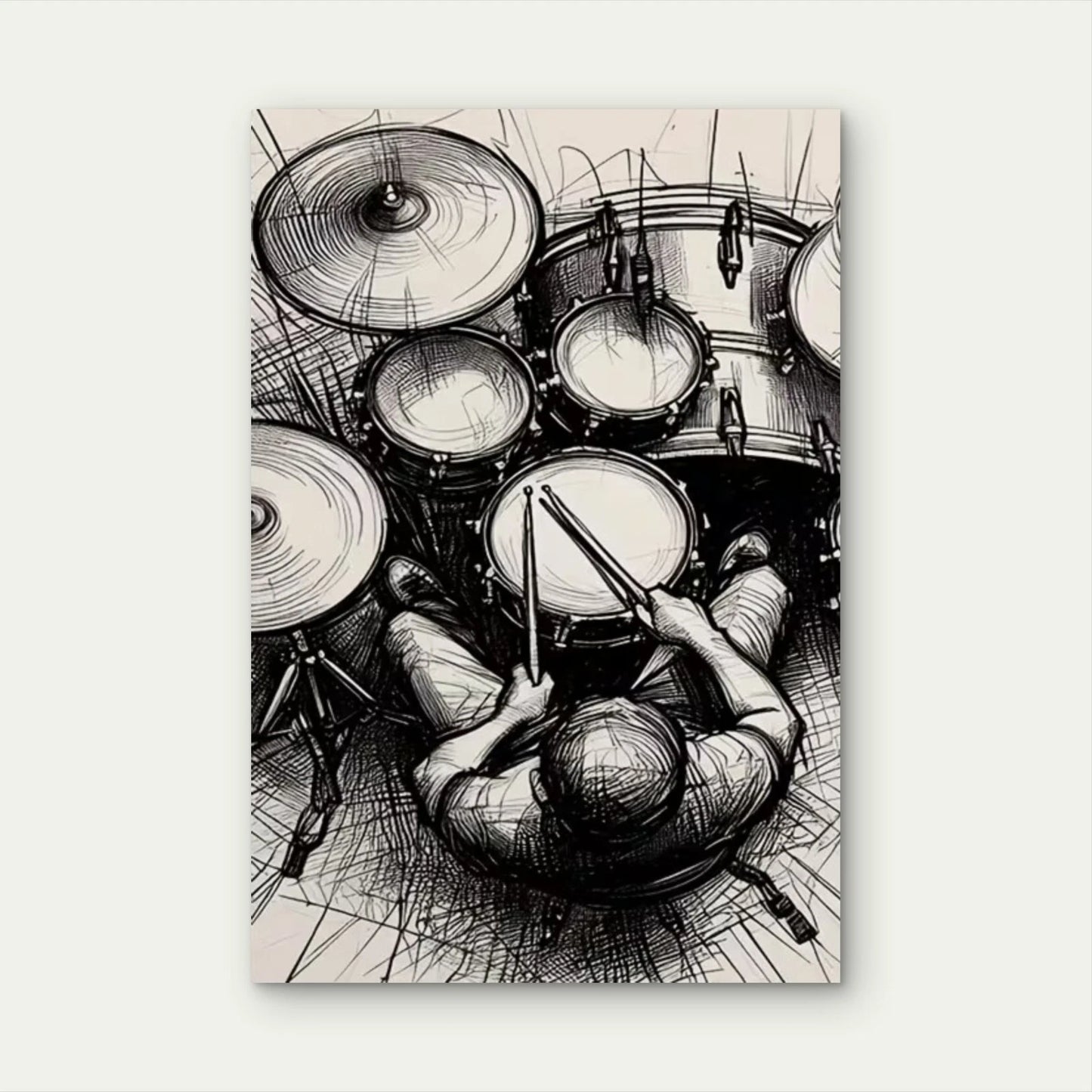 Sketchy Drummer Action Metal Print Ready to Hang