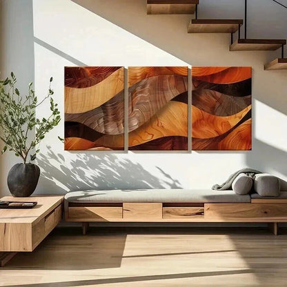 3pcs Abstract Wood Grain Waves Decor Metal Print Ready to Hang Art - Bella Home Decor