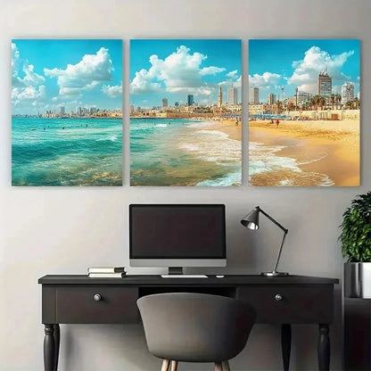 3pcs Mediterranean Beach Scene Nature Perfect Wall Art Set Canvas Framed 50x70cm - High Quality Print 100% Australian Made Wall Canvas Ready to Hang