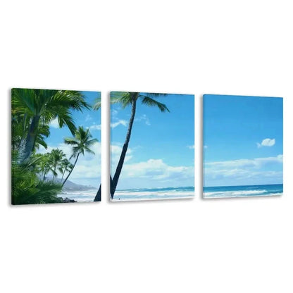 3pcs Bells Beach Australia Beach Palm Trees   Wall Art Set Canvas Framed 60x90cm - High Quality Print 100% Australian Made Wall Canvas Ready to Hang - Bella Home Decor