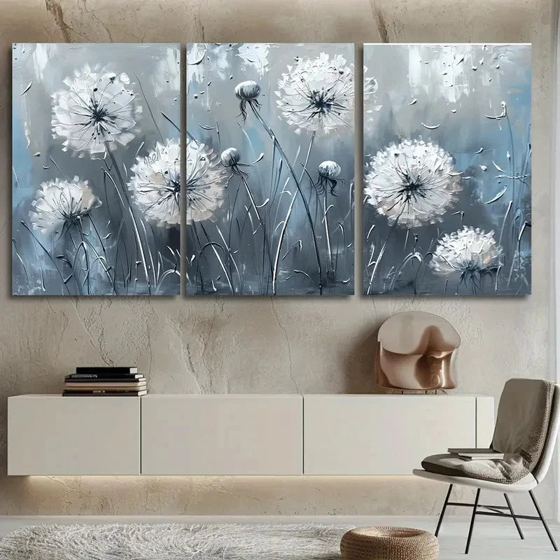 3pcs Dandelion Wall Decor Painting Metal Print Ready to Hang Art - Bella Home Decor