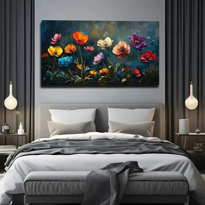 Vibrant Poppy Flower Garden Wall Art Canvas Office Home Room Framed 120x60cm - Bella Home Decor