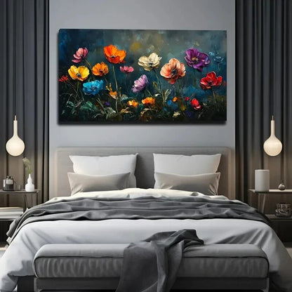 Vibrant Poppy Flower Garden Wall Art Canvas Office Home Room Framed 120x60cm - Bella Home Decor