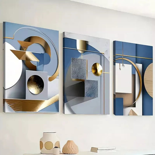 3pcs Modern Abstract with Geometric Print Wall Art Set Canvas Framed 40x60cm - High Quality Print 100% Australian Made Wall Canvas Ready to Hang