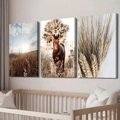 3pcs Brown Horse Western Bohemian Decor Wall Art Canvas Unframed - High Quality Print 100% Australian Made Wall Canvas - Bella Home Decor