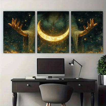 3pcs Mystic Female Hands with Crescent Moon Star Metal Print Ready to Hang Art - Bella Home Decor