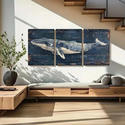 3pcs Abstract Blue Whale & Ocean Life Metal Print Ready to Hang Art - Bella Home Decor