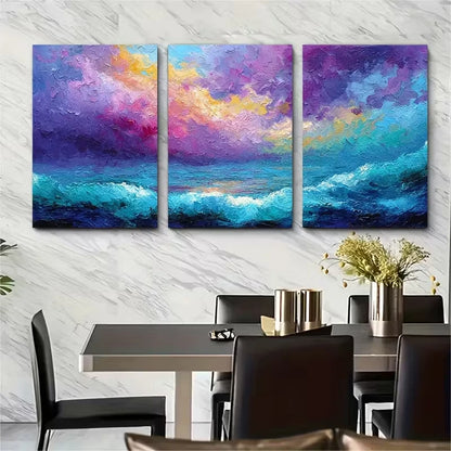 3pcs Ocean Sunset Beach Landscapes Metal Print Ready to Hang Art