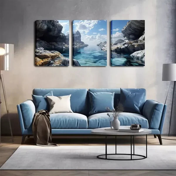 3pcs Small Streams In The Mountains Wall Art Set Canvas Framed 60x90cm - High Quality Print 100% Australian Made Wall Canvas Ready to Hang - Bella Home Decor