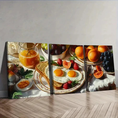 3pcs Delightful Breakfast Eggs Wall Art Set Canvas Unframed - High Quality Print 100% Australian Made Wall Canvas - Bella Home Decor