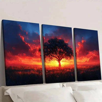 3pcs Vibrant Sunset Red Golden Hour Sky E  Wall Art Set Canvas Framed 60x90cm - High Quality Print 100% Australian Made Wall Canvas Ready to Hang