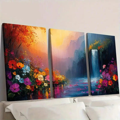 3pcs Abstract Rainy Garden Landscape Art T   Wall Art Set Canvas Framed 50x70cm - High Quality Print 100% Australian Made Wall Canvas Ready to Hang - Bella Home Decor