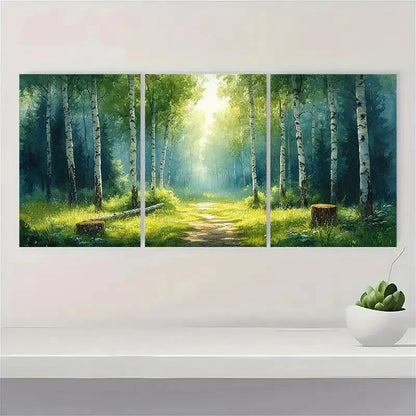 3pcs Spring Forest Landscape Birch Watercolor Metal Print Ready to Hang Art