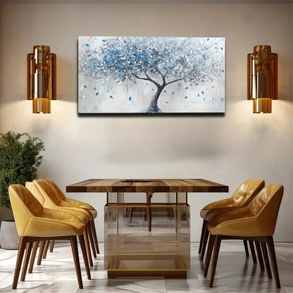 Blue And White Trees Suitable Wall Art Canvas Office Home Room Framed 120x60cm