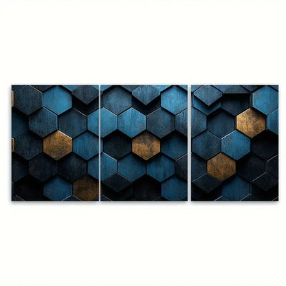 3pcs Vibrant Hexagonal Digital Abstract fi    Wall Art Set Canvas Framed 50x70cm - High Quality Print 100% Australian Made Wall Canvas Ready to Hang