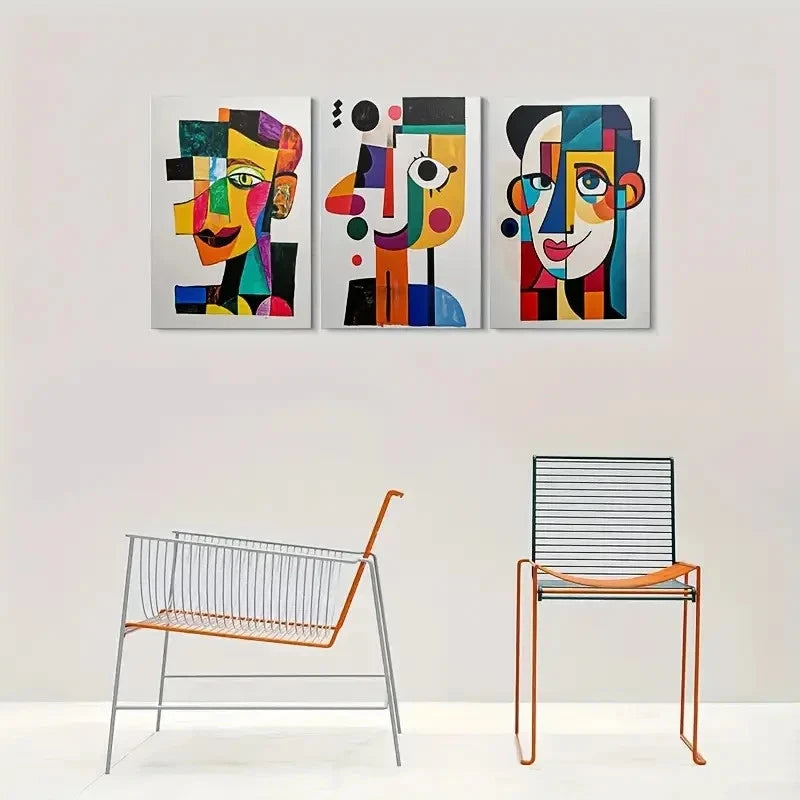 3pcs Abstract Geometric Face Colourful Metal Print Ready to Hang Art - Bella Home Decor