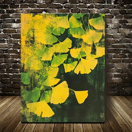 Vibrant Ginkgo Leaves in Yellow & Green Painting 40x60cm Metal Print Ready to Hang - Bella Home Decor