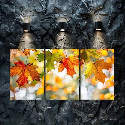 3pcs Autumn Leaves Illustration Metal Print Ready to Hang Art - Bella Home Decor