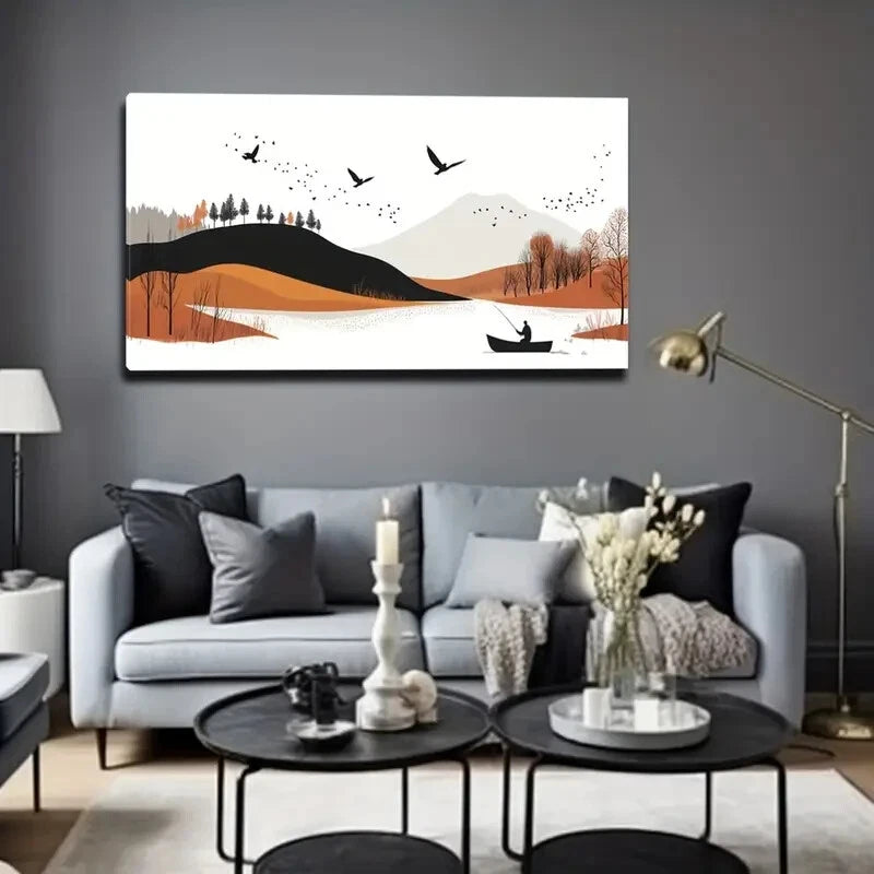 Lake & Birch Trees Mountain Wall Art Canvas Office Home Room Framed 120x60cm - Bella Home Decor