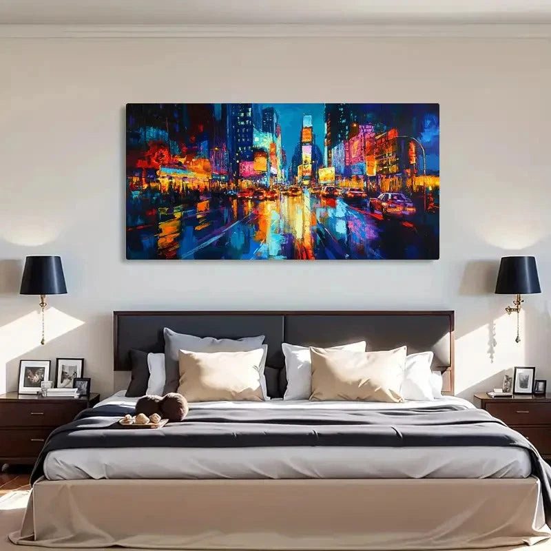 Futuristic Neon Cityscape Wall Art Canvas Office Home Room Framed 120x60cm - Bella Home Decor