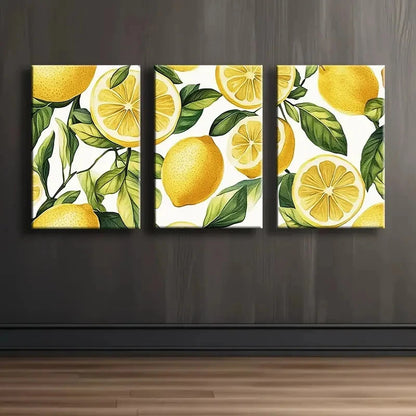 3pcs Lemon Fruit Design Wall Art Set Canvas Framed 40x60cm - High Quality Print 100% Australian Made Wall Canvas Ready to Hang