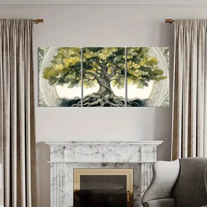 3pcs Tree Illustration Intricate Roots Leaves Metal Print Ready to Hang Art - Bella Home Decor