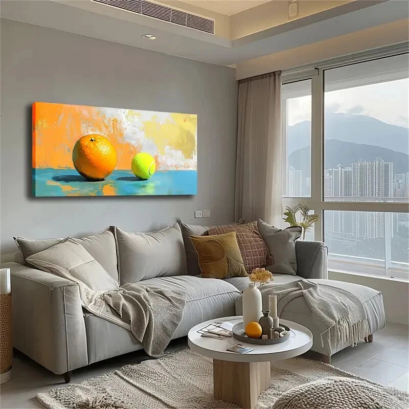 Vibrant Orange Green Ball Wall Art Canvas Office Home Room Framed 120x60cm - Bella Home Decor