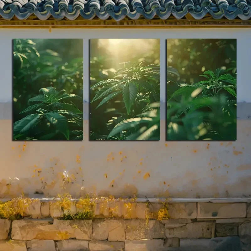 3pcs Vibrant Sun in Weed Illustration Metal Print Ready to Hang Art