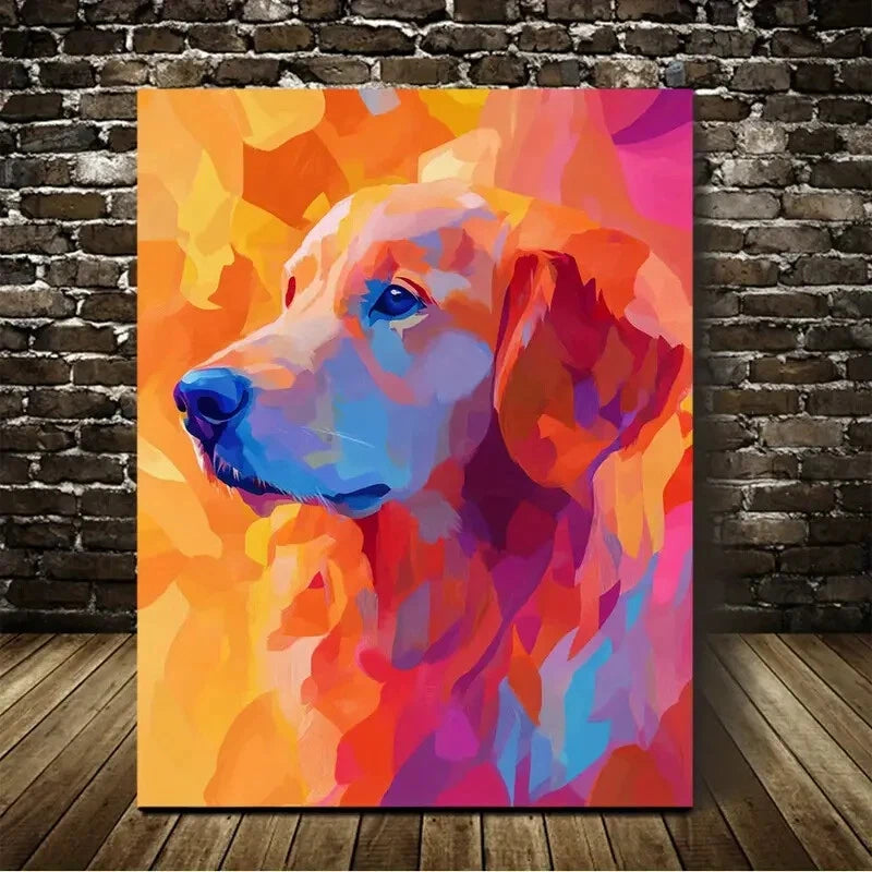 Abstract Art Pet Golden Retrieve Painting 40x60cm Metal Print Ready to Hang - Bella Home Decor