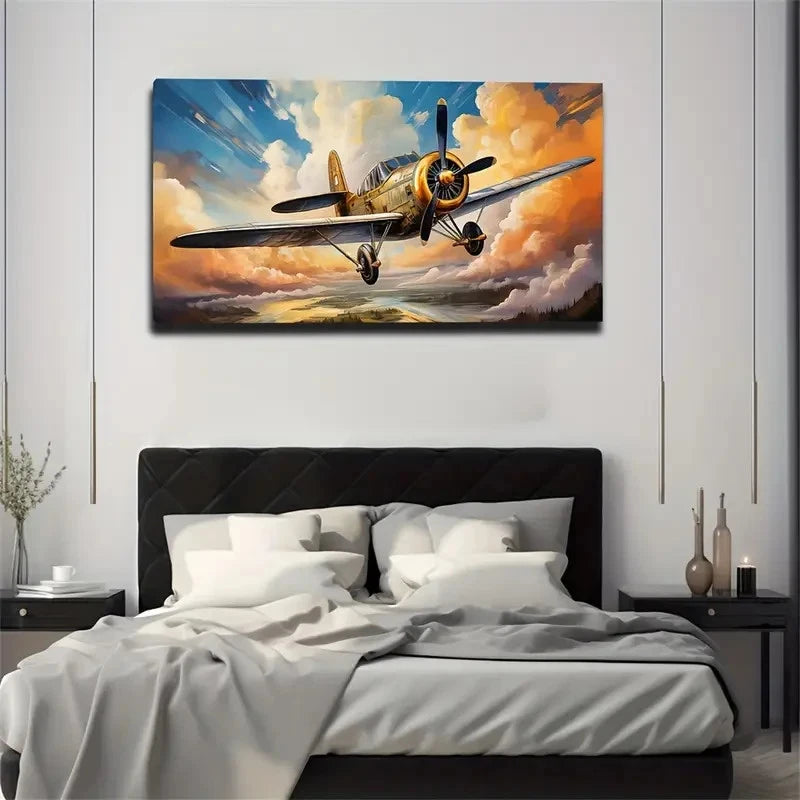 Industrial Era Aircraft Space Wall Art Canvas Office Home Room Framed 120x60cm