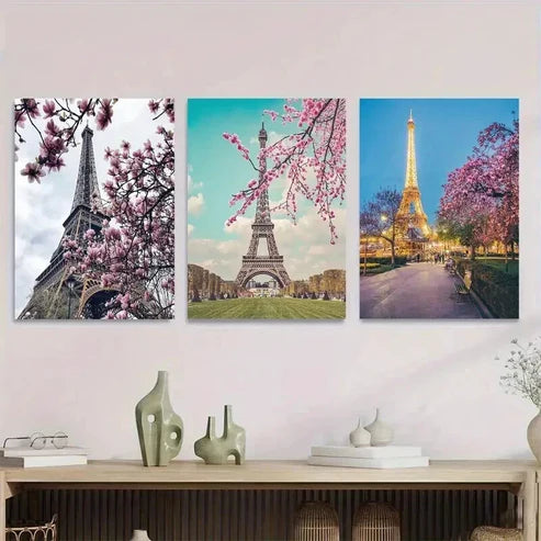 3pcs Beautiful Eiffel Tower Triptych Landscape Wall Art Set Canvas Unframed - High Quality Print 100% Australian Made Wall Canvas - Bella Home Decor