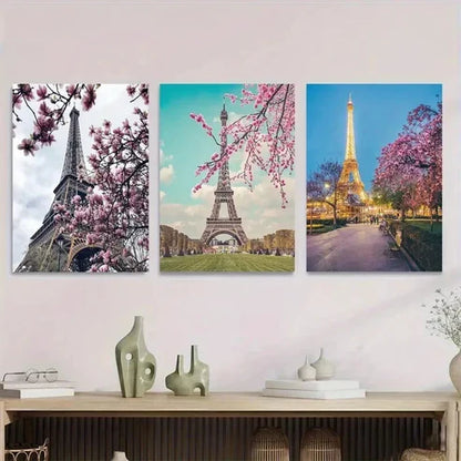3pcs Beautiful Eiffel Tower Triptych Landscape Wall Art Set Canvas Unframed - High Quality Print 100% Australian Made Wall Canvas - Bella Home Decor