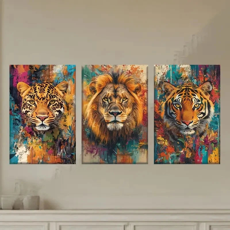 3pcs Vivid Animals Lions Tigers Leopards Metal Print Ready to Hang Art