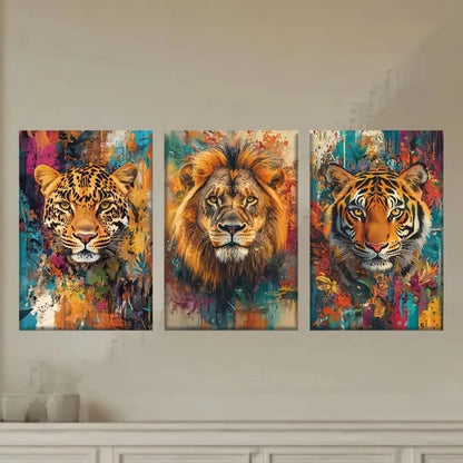 3pcs Vivid Animals Lions Tigers Leopards Metal Print Ready to Hang Art