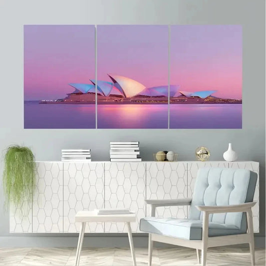 3pcs Sydney Opera House Aesthetic Painting Wall Art Set Canvas Framed 40x60cm - High Quality Print 100% Australian Made Wall Canvas Ready to Hang