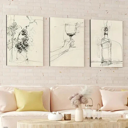 3pcs Vineyard Style Bottle Vintage Abstract Wall Art Canvas Unframed - High Quality Print 100% Australian Made Wall Canvas