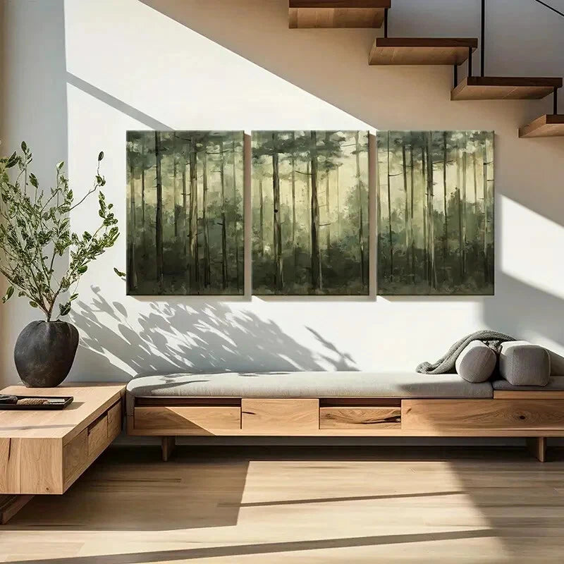 3pcs Forest Serenity Abstract Nature Art Metal Print Ready to Hang Art - Bella Home Decor