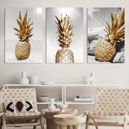 3pcs Pineapple Painting Black Wall Art Metal Print Ready to Hang Art - Bella Home Decor