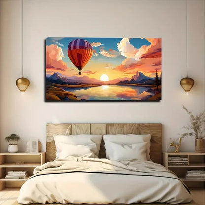 Romantic Hot Air Balloon Open Wall Art Canvas Office Home Room Framed 120x60cm