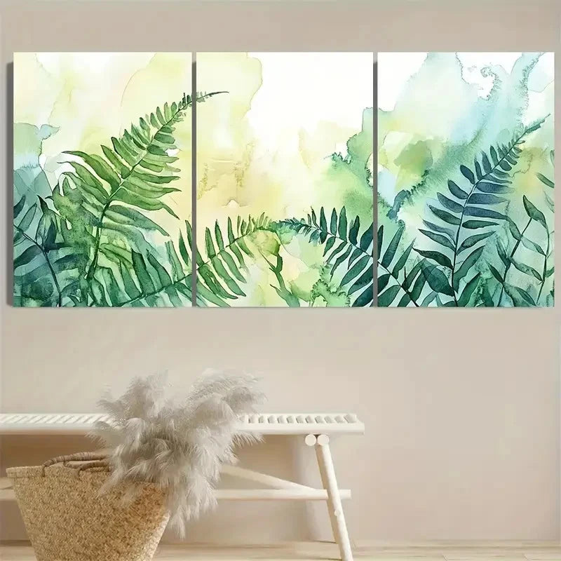3pcs Fern Floral Wall Art Set Canvas Framed 60x90cm - High Quality Print 100% Australian Made Wall Canvas Ready to Hang - Bella Home Decor