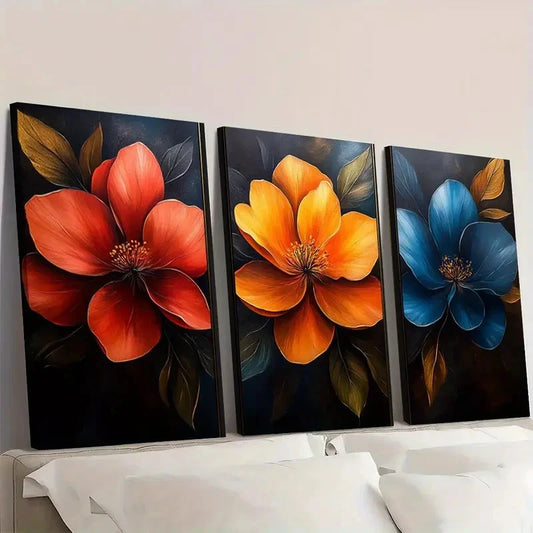 3pcs Vibrant Botanical Modern Home Decor fh Wall Art Set Canvas Framed 60x90cm - High Quality Print 100% Australian Made Wall Canvas Ready to Hang
